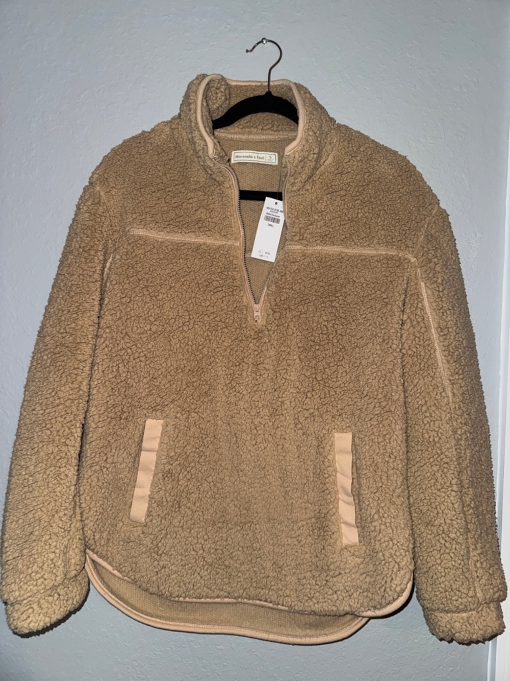 Abercrombie & Fitch Women’s Tan Sherpa Half-Zip Pullover